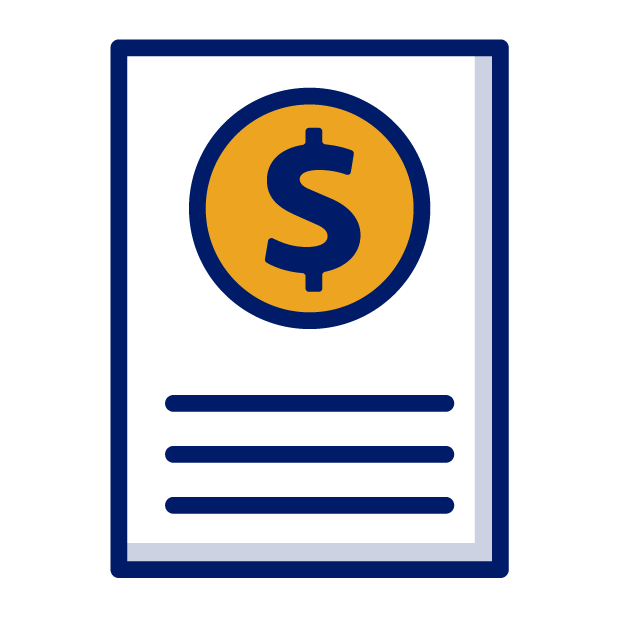 Icon of a document with a dollar sign.